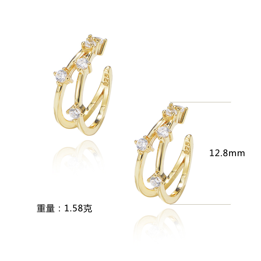 S925 Sterling Silver Geometric Micro-painted Zirconia Clip-on Earrings, Minimalist Style, Individualistic, Simple, and Luxurious Cartilage Clip Earrings