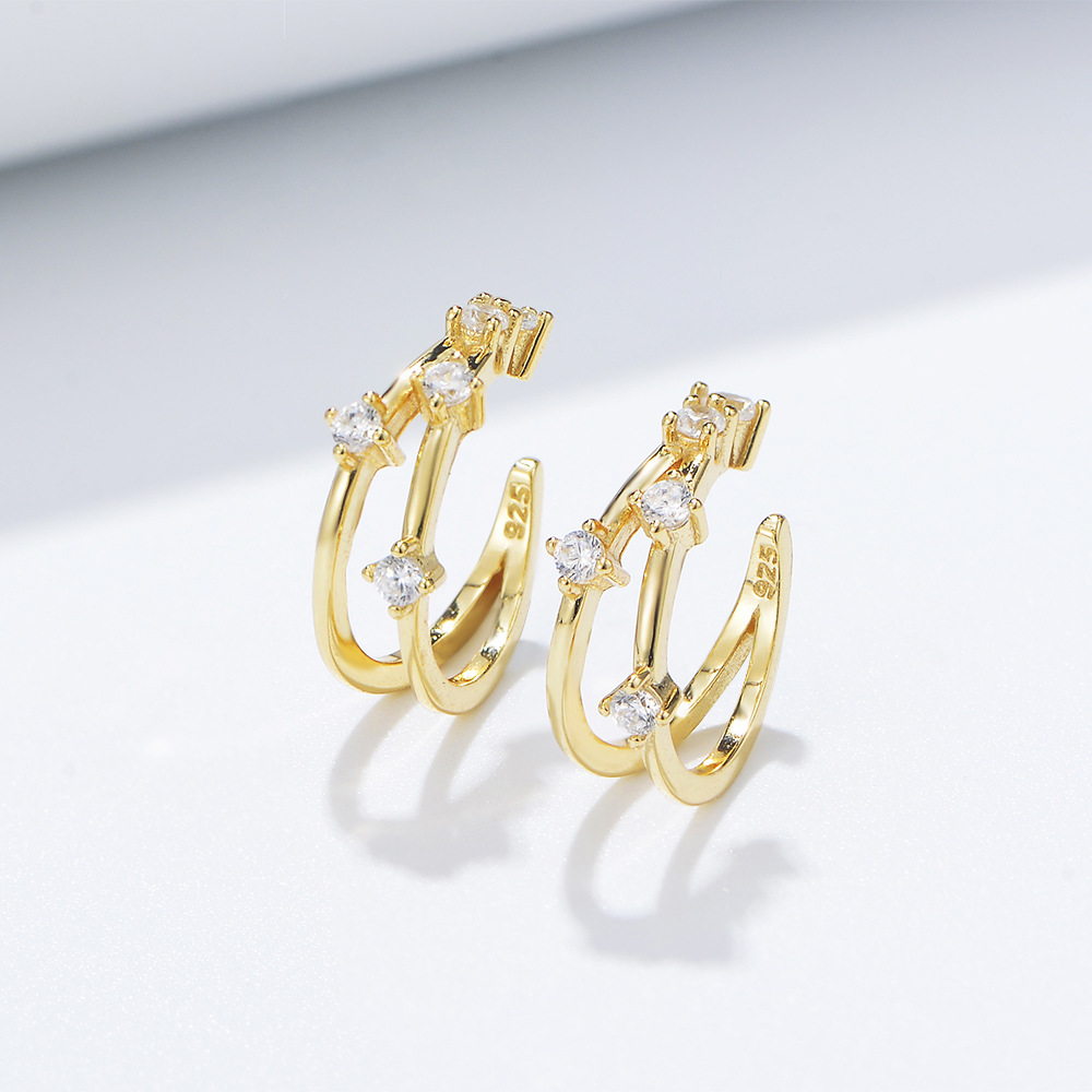 S925 Sterling Silver Geometric Micro-painted Zirconia Clip-on Earrings, Minimalist Style, Individualistic, Simple, and Luxurious Cartilage Clip Earrings
