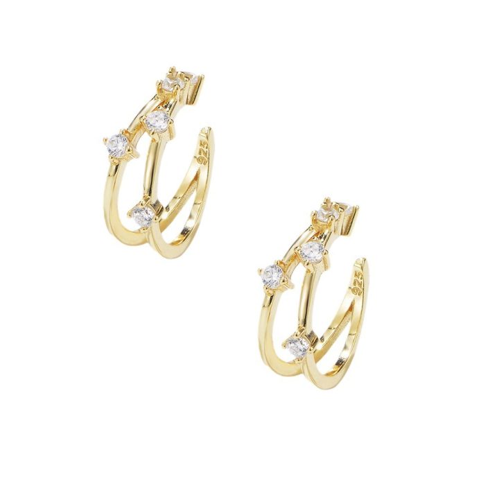 S925 Sterling Silver Geometric Micro-painted Zirconia Clip-on Earrings, Minimalist Style, Individualistic, Simple, and Luxurious Cartilage Clip Earrings