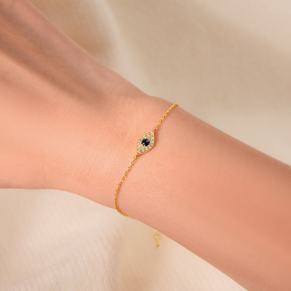 S925 Sterling Silver Evil Eye Micro-set Zirconia Bracelet for Women, European and American Style, Vintage High-End Design, Diamond-set Jewelry