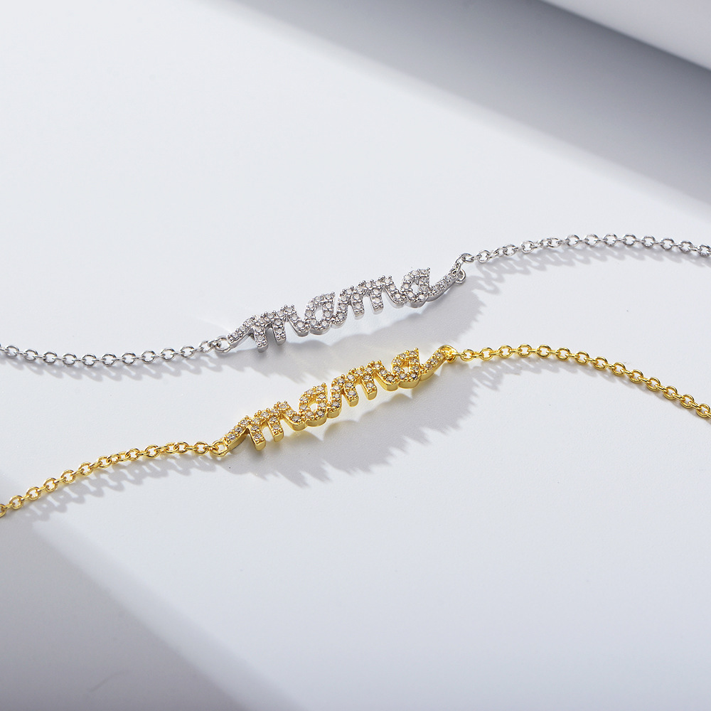 S925 Sterling Silver Zircon Letter "Mama" Bracelet for Women, New European and American Style, Micro-painted Zircon Mother's Day Jewelry