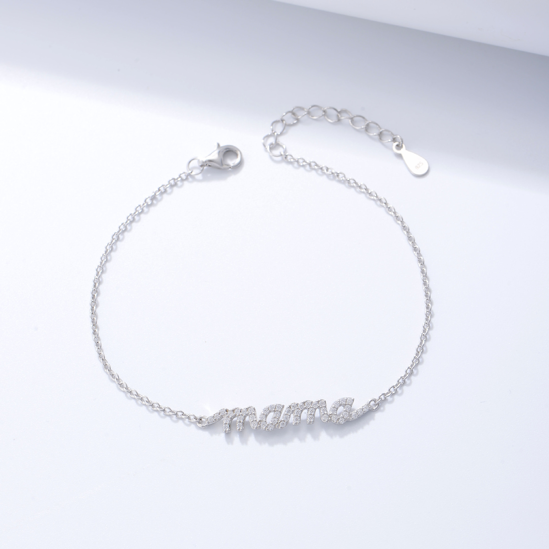S925 Sterling Silver Zircon Letter "Mama" Bracelet for Women, New European and American Style, Micro-painted Zircon Mother's Day Jewelry