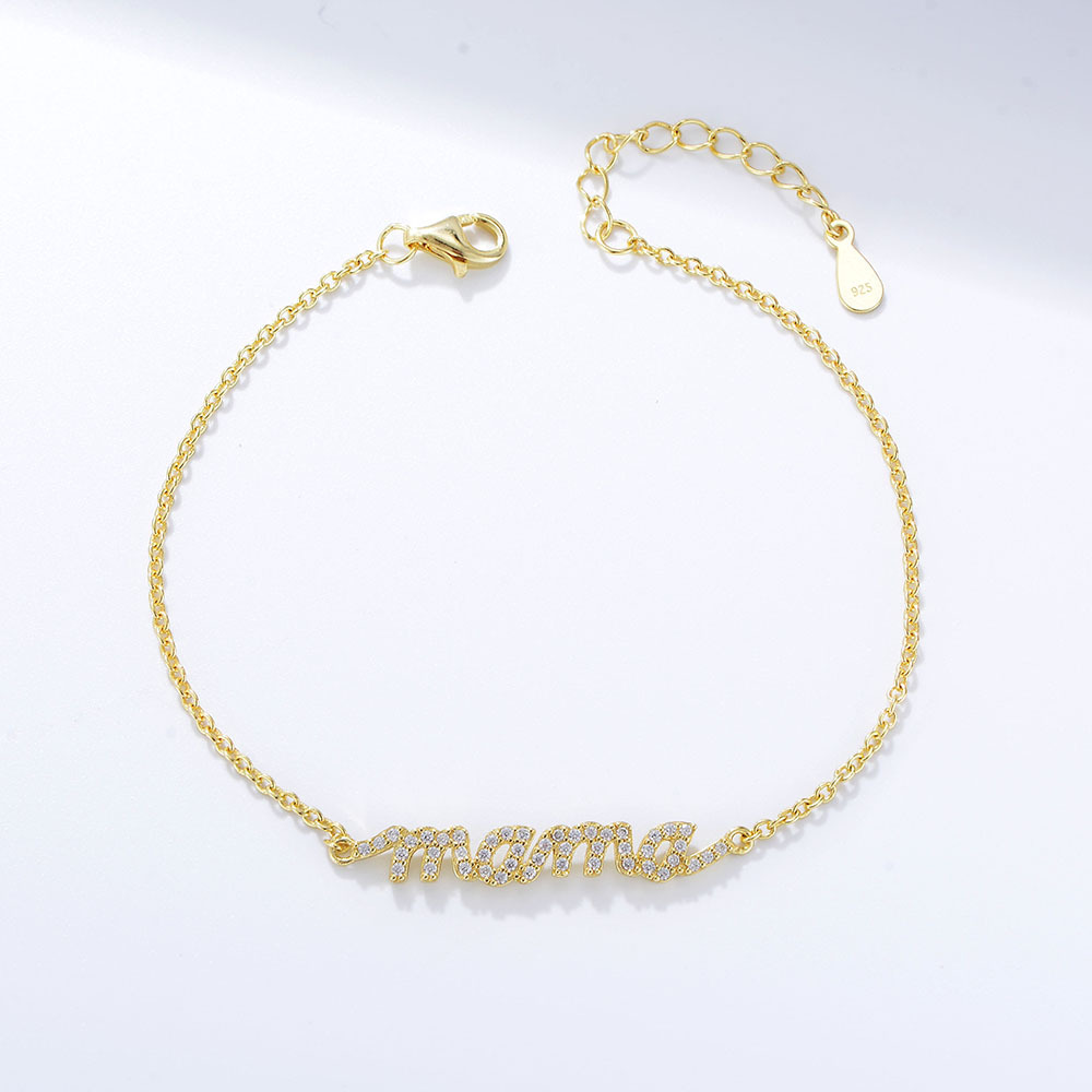 S925 Sterling Silver Zircon Letter "Mama" Bracelet for Women, New European and American Style, Micro-painted Zircon Mother's Day Jewelry