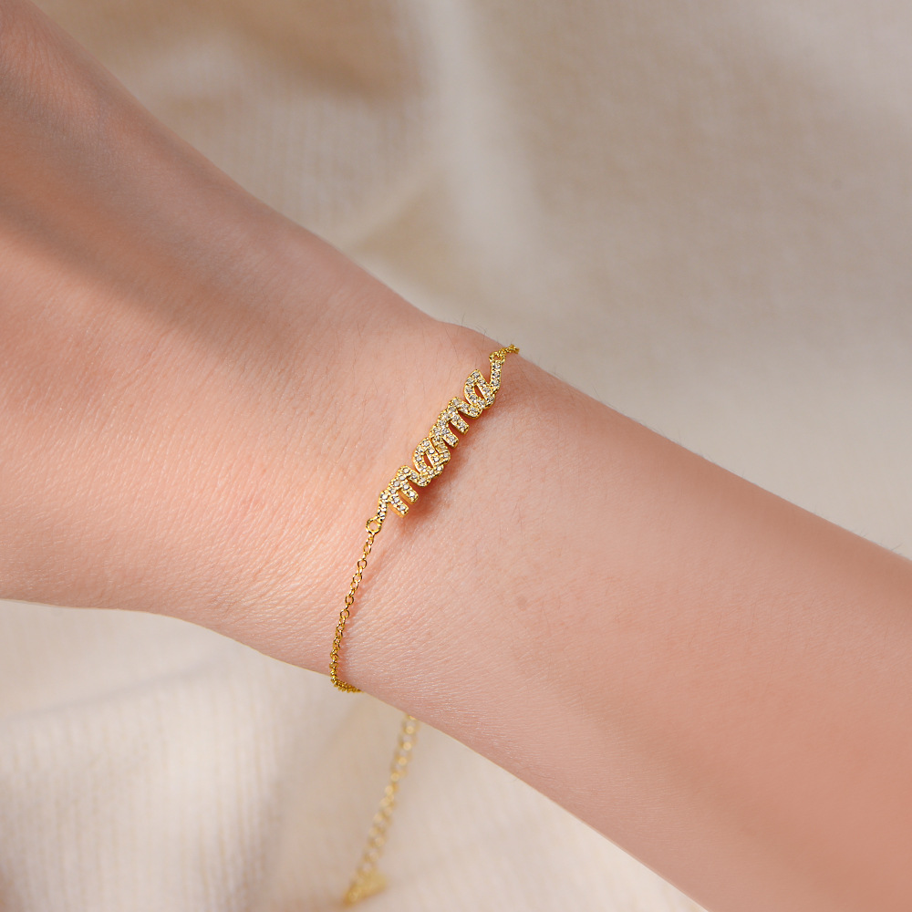 S925 Sterling Silver Zircon Letter "Mama" Bracelet for Women, New European and American Style, Micro-painted Zircon Mother's Day Jewelry