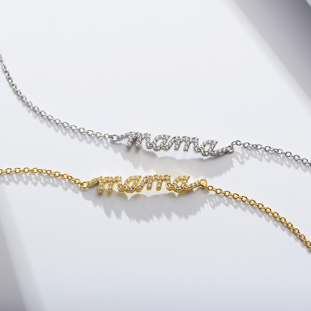 S925 Sterling Silver Zircon Letter "Mama" Bracelet for Women, New European and American Style, Micro-painted Zircon Mother's Day Jewelry