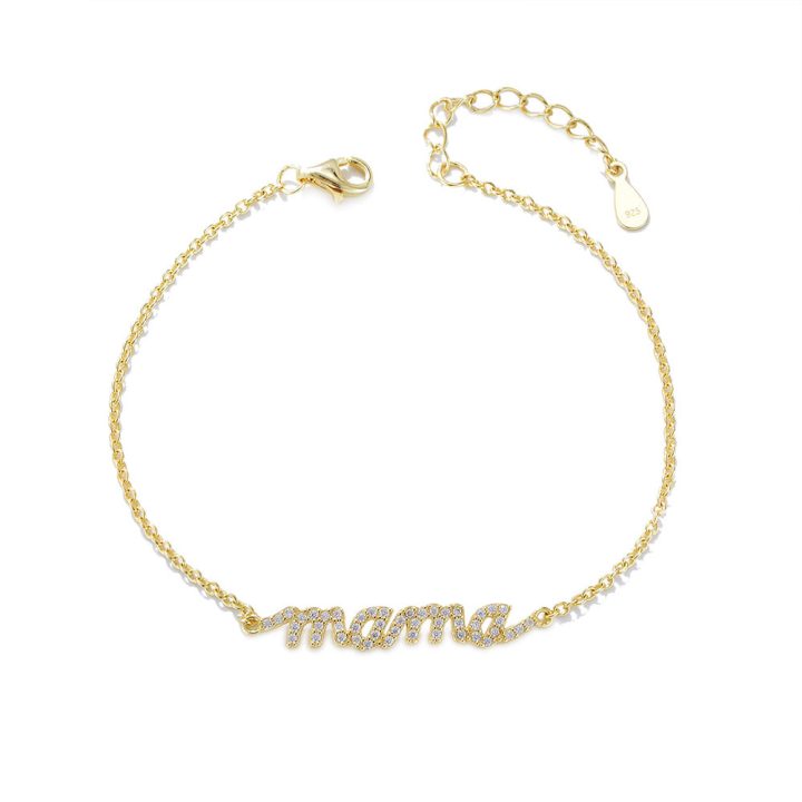 S925 Sterling Silver Zircon Letter "Mama" Bracelet for Women, New European and American Style, Micro-painted Zircon Mother's Day Jewelry