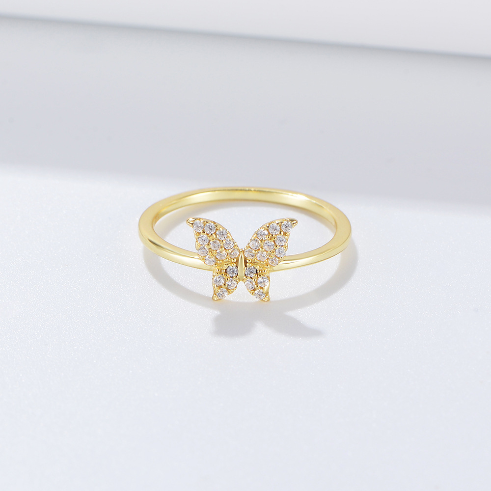 S925 sterling silver butterfly ring for women, niche design, fashionable and unique, trendy and sophisticated, minimalist style pinky ring.