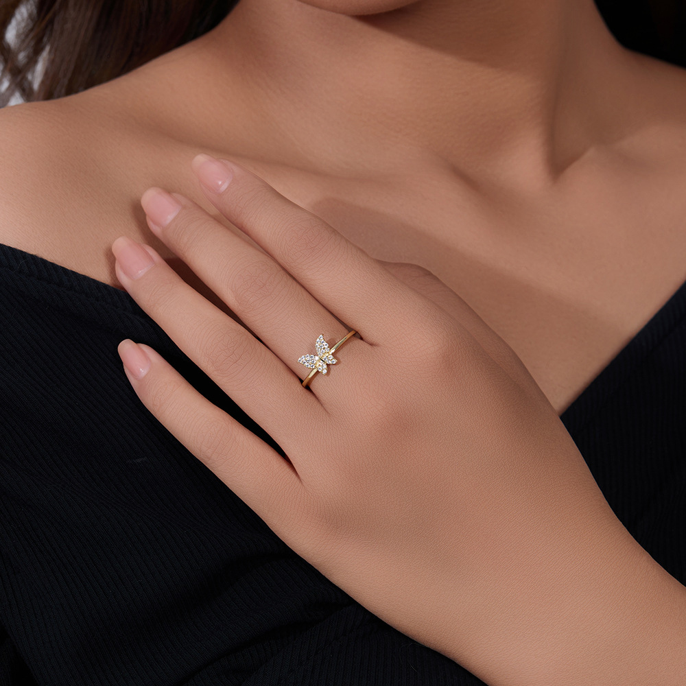 S925 sterling silver butterfly ring for women, niche design, fashionable and unique, trendy and sophisticated, minimalist style pinky ring.