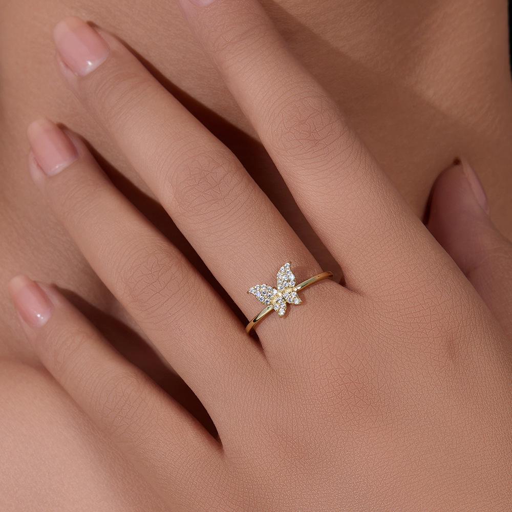 S925 sterling silver butterfly ring for women, niche design, fashionable and unique, trendy and sophisticated, minimalist style pinky ring.