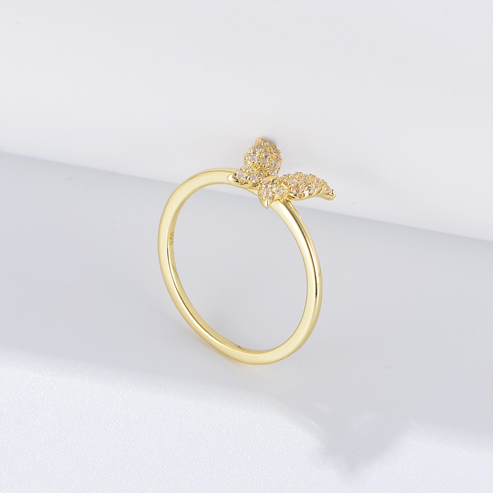 S925 sterling silver butterfly ring for women, niche design, fashionable and unique, trendy and sophisticated, minimalist style pinky ring.