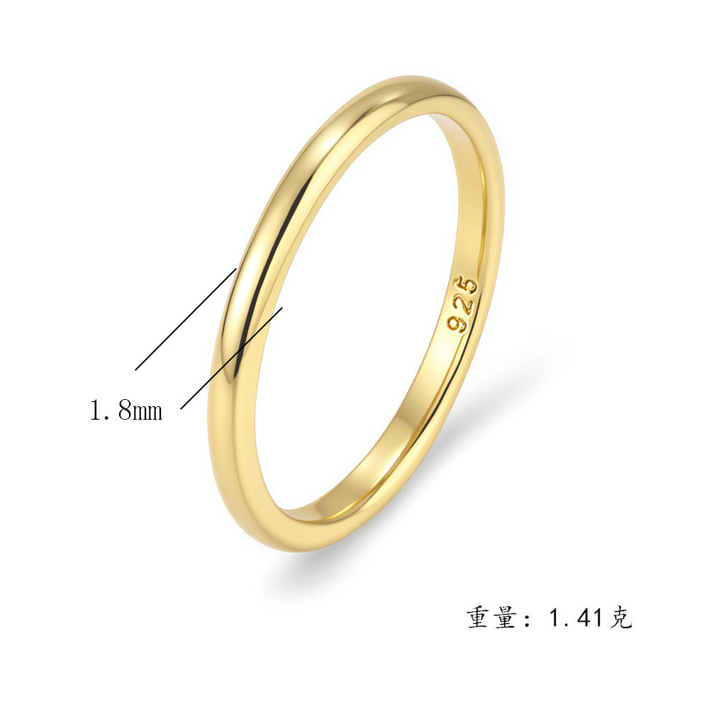 Plain sterling silver ring for women, plated with 14K gold, Korean style, minimalist, understated luxury, thin pinky ring, smooth index finger ring.