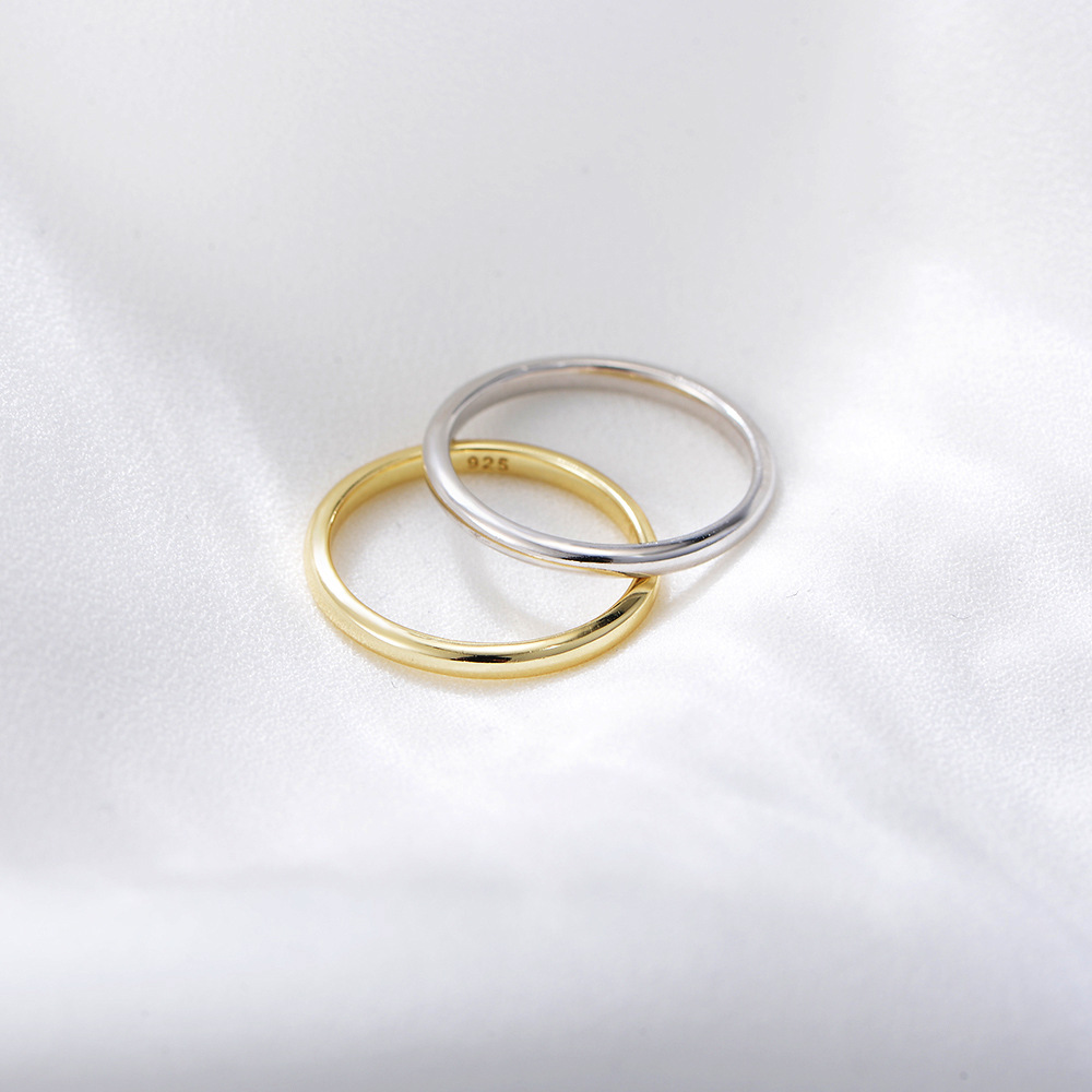 Plain sterling silver ring for women, plated with 14K gold, Korean style, minimalist, understated luxury, thin pinky ring, smooth index finger ring.