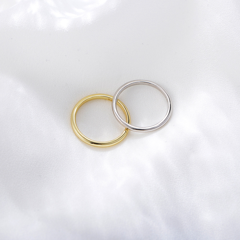 Plain sterling silver ring for women, plated with 14K gold, Korean style, minimalist, understated luxury, thin pinky ring, smooth index finger ring.
