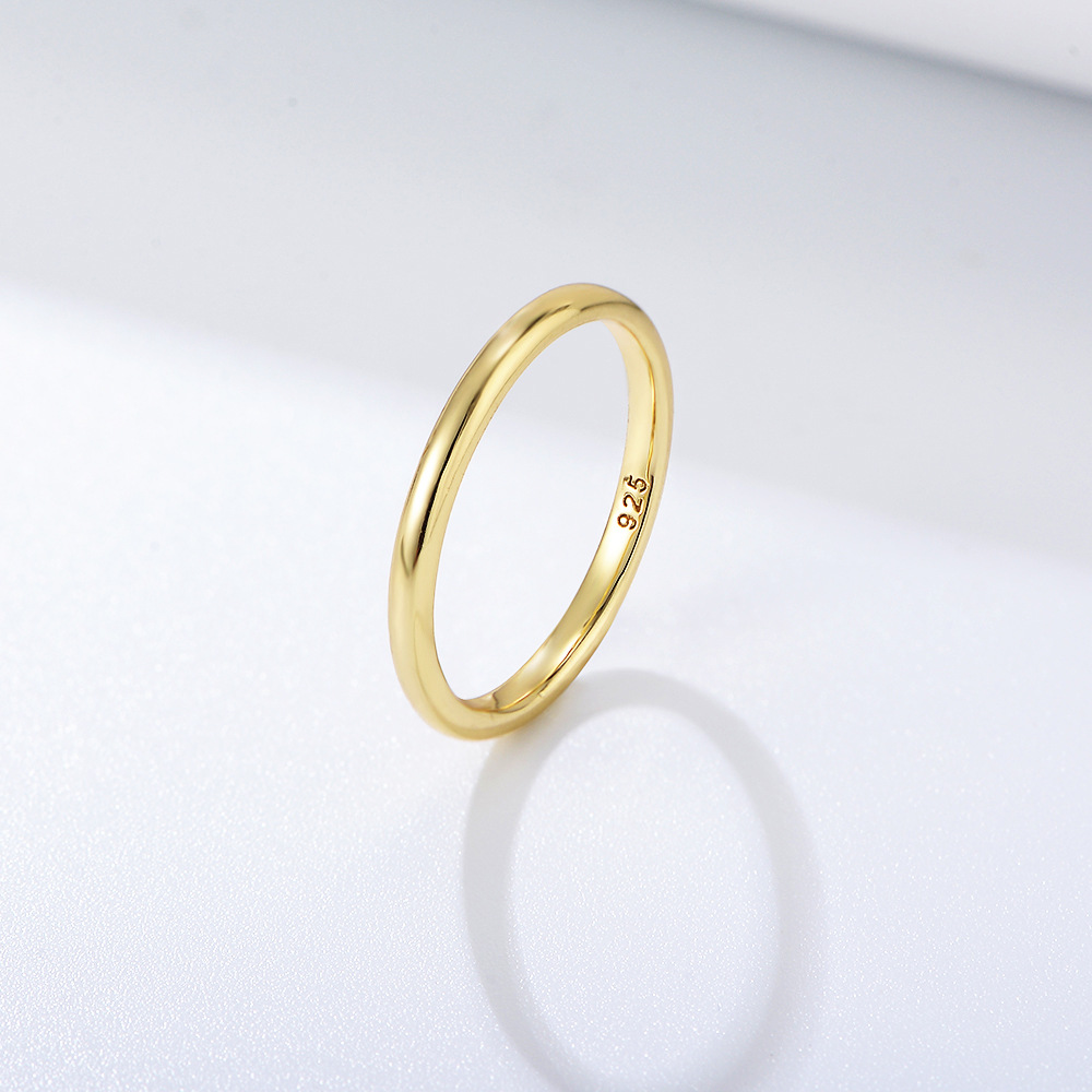 Plain sterling silver ring for women, plated with 14K gold, Korean style, minimalist, understated luxury, thin pinky ring, smooth index finger ring.