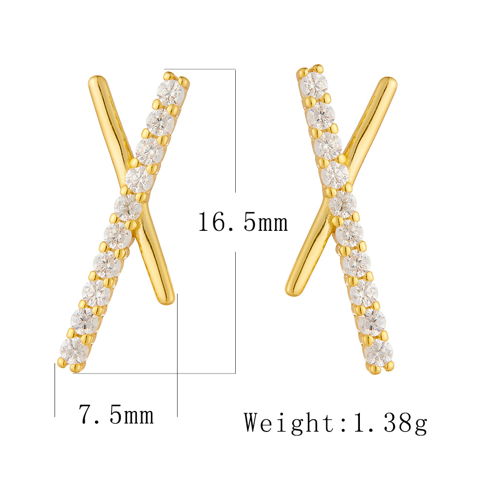 S925 Sterling Silver Geometric Cross Letter X Zirconia Stud Earrings for Women, European and American Style, Light Luxury, INS Style, Simple and Fashionable Earrings