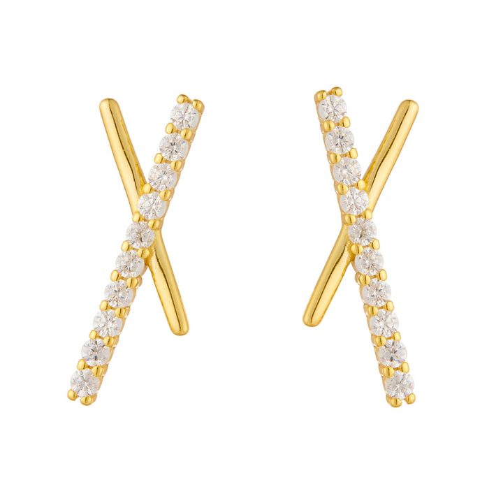 S925 Sterling Silver Geometric Cross Letter X Zirconia Stud Earrings for Women, European and American Style, Light Luxury, INS Style, Simple and Fashionable Earrings