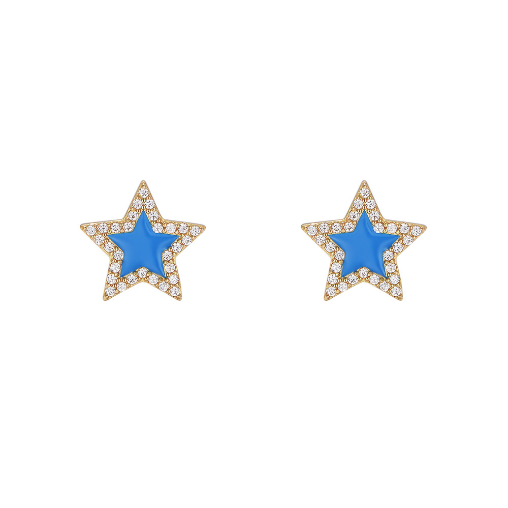 S925 Sterling Silver Micro-paved Zircon Epoxy Resin Five-Pointed Star Earrings for Women, New European and American Style, Diamond-set Star Earrings
