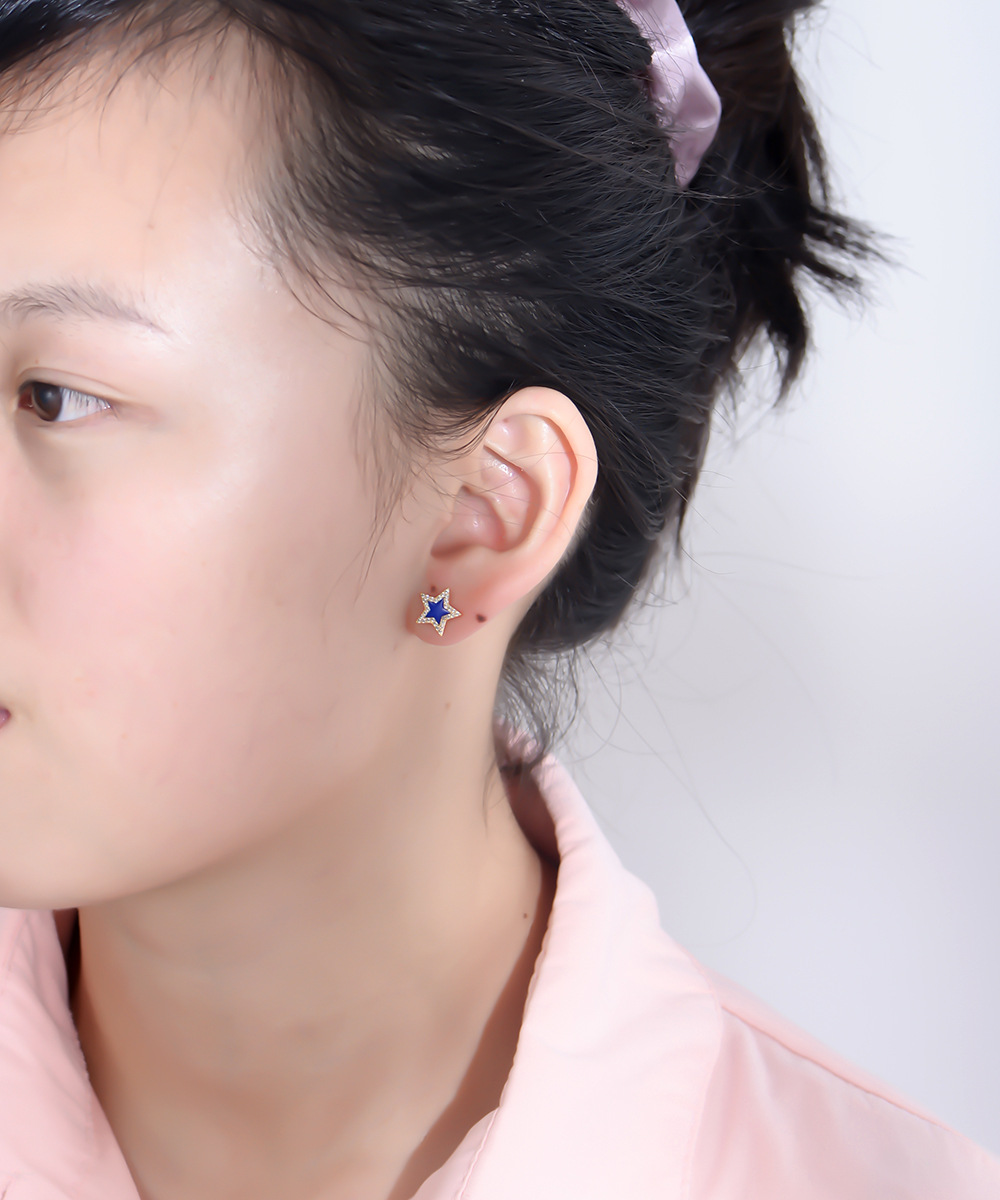 S925 Sterling Silver Micro-paved Zircon Epoxy Resin Five-Pointed Star Earrings for Women, New European and American Style, Diamond-set Star Earrings