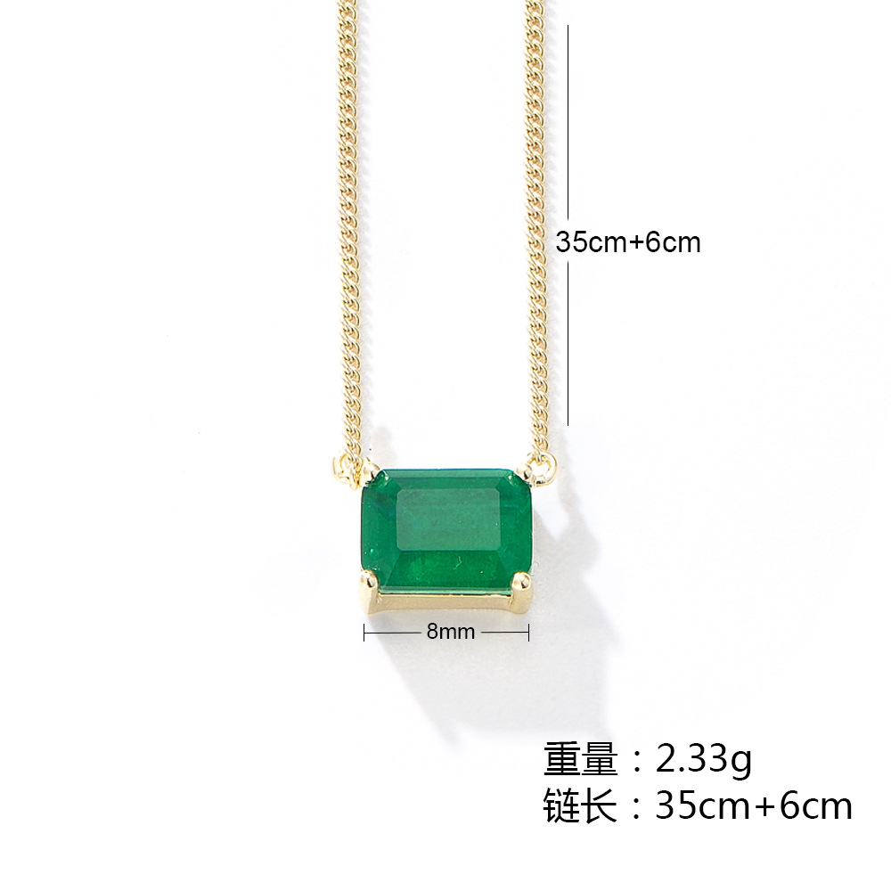 S925 Sterling Silver Square Emerald Gemstone Necklace for Women, Niche Design, Light Luxury, Simple, Single Diamond Clavicle Chain