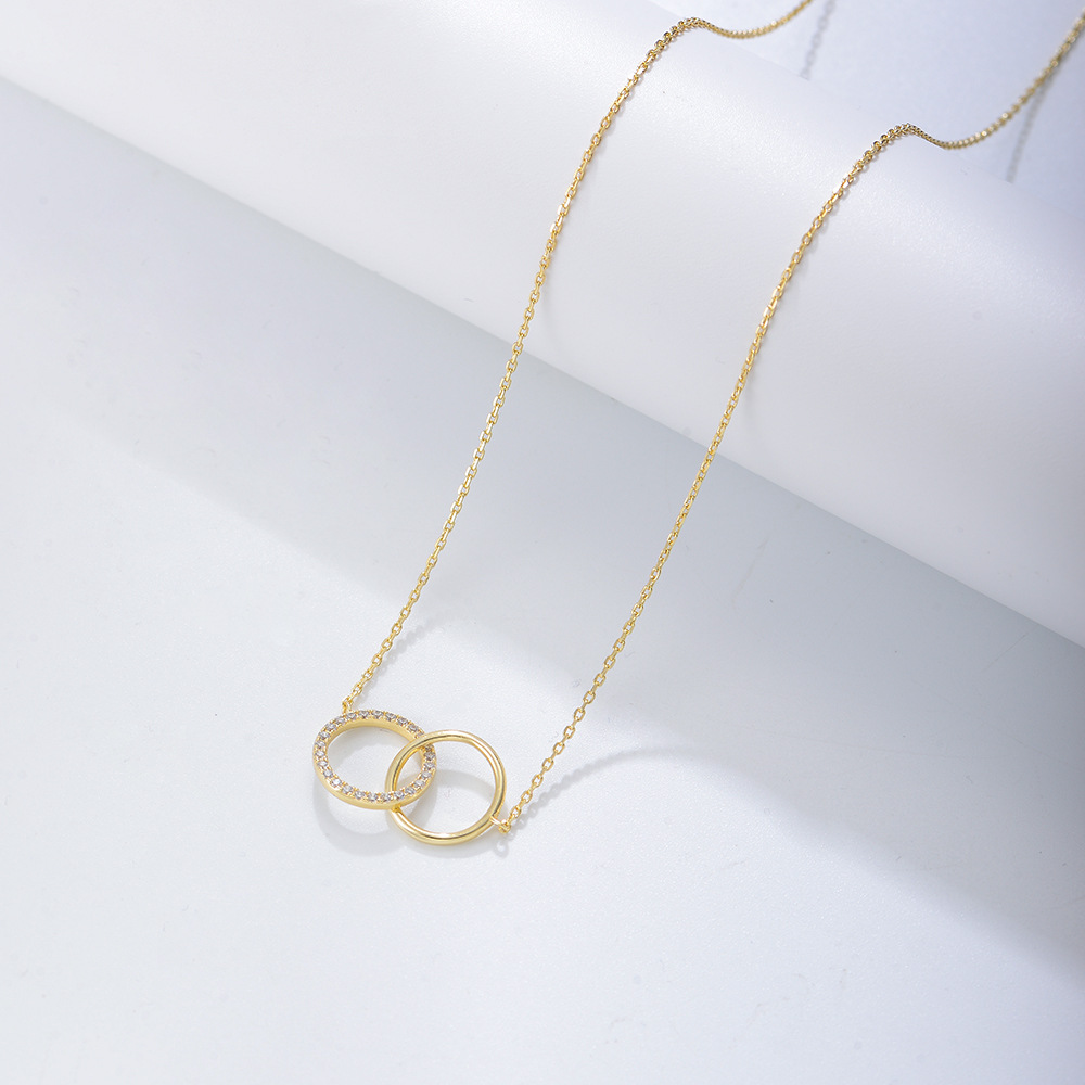 S925 Sterling Silver Fashionable and Simple Diamond-Studded Double Circle Necklace Set, European and American Style Ins Style Women's Collarbone Chain