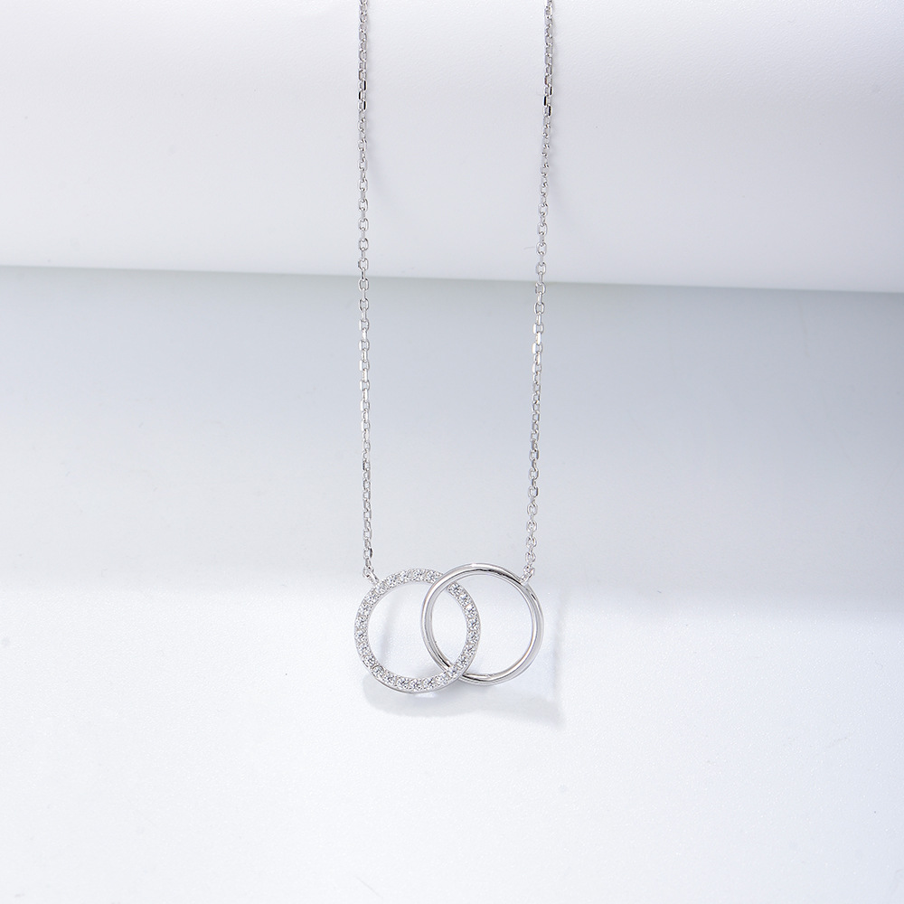 S925 Sterling Silver Fashionable and Simple Diamond-Studded Double Circle Necklace Set, European and American Style Ins Style Women's Collarbone Chain