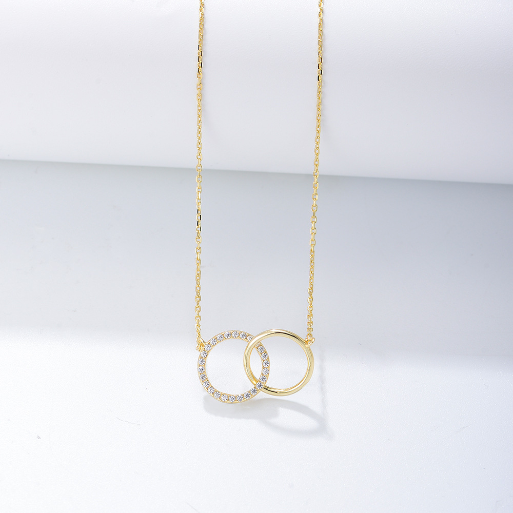 S925 Sterling Silver Fashionable and Simple Diamond-Studded Double Circle Necklace Set, European and American Style Ins Style Women's Collarbone Chain
