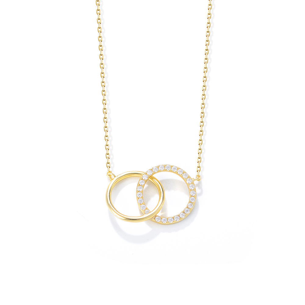 S925 Sterling Silver Fashionable and Simple Diamond-Studded Double Circle Necklace Set, European and American Style Ins Style Women's Collarbone Chain