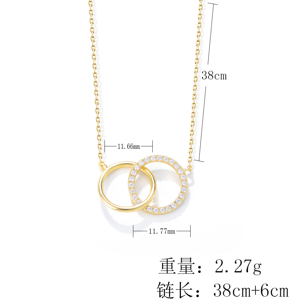 S925 Sterling Silver Fashionable and Simple Diamond-Studded Double Circle Necklace Set, European and American Style Ins Style Women's Collarbone Chain