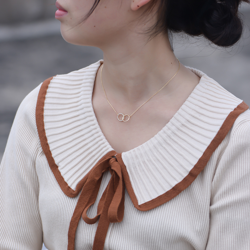S925 Sterling Silver Fashionable and Simple Diamond-Studded Double Circle Necklace Set, European and American Style Ins Style Women's Collarbone Chain