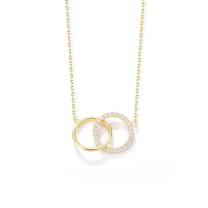 S925 Sterling Silver Fashionable and Simple Diamond-Studded Double Circle Necklace Set, European and American Style Ins Style Women's Collarbone Chain