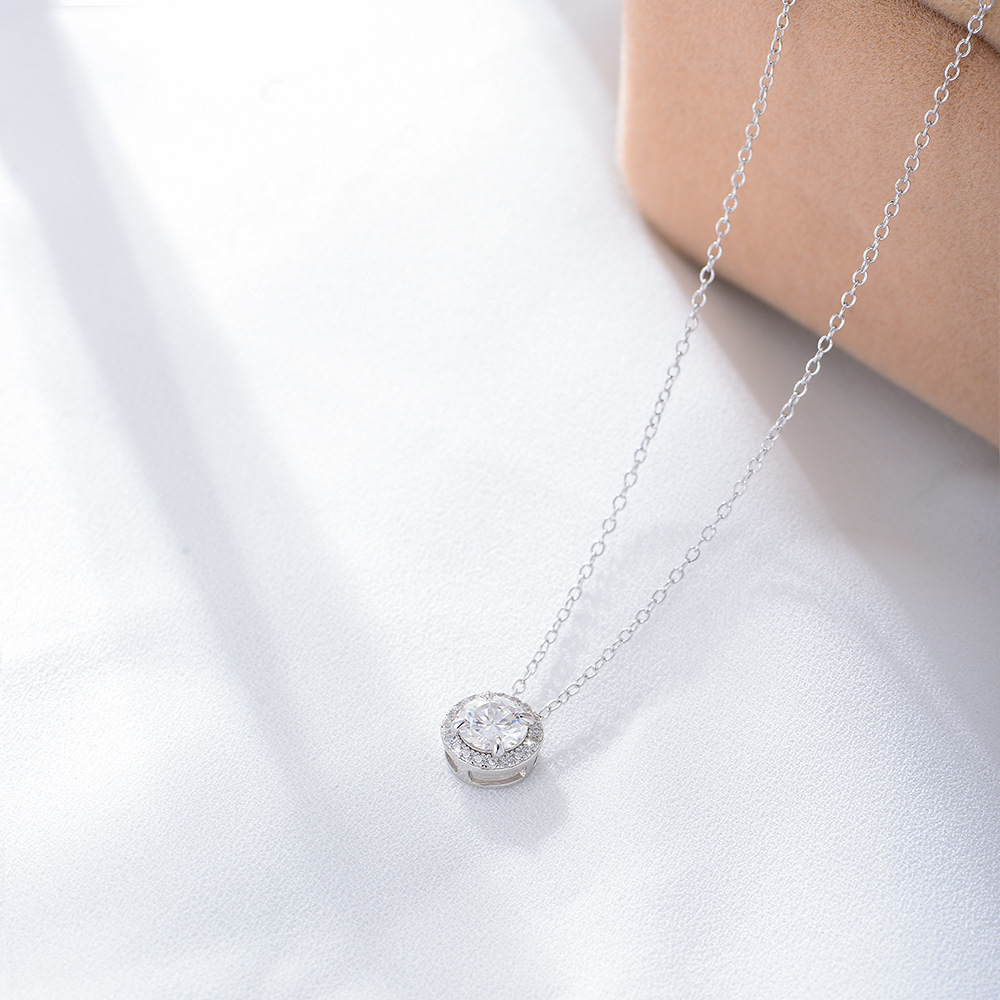 S925 Sterling Silver Diamond and Round Zircon Necklace for Women, Unique Design, European and American Style, Versatile Collarbone Chain