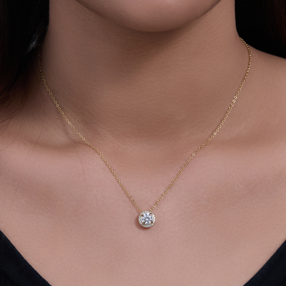 S925 Sterling Silver Diamond and Round Zircon Necklace for Women, Unique Design, European and American Style, Versatile Collarbone Chain