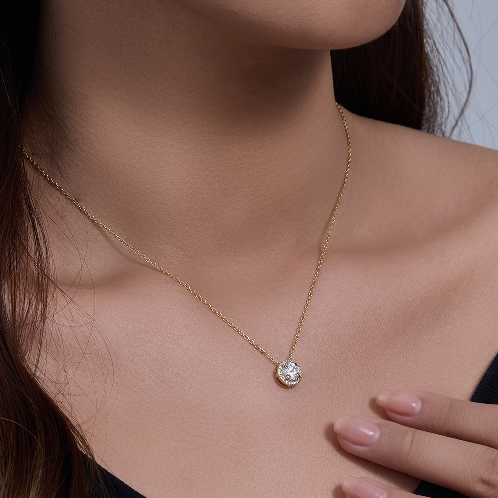 S925 Sterling Silver Diamond and Round Zircon Necklace for Women, Unique Design, European and American Style, Versatile Collarbone Chain
