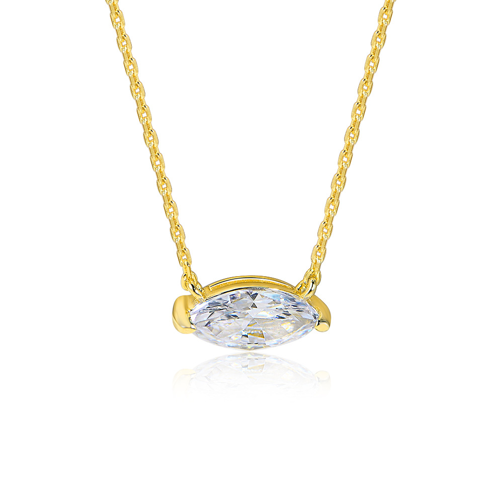 S925 Sterling Silver Marquise Zircon Pendant Necklace, Adjustable Clavicle Chain, Minimalist Gemstone Jewelry