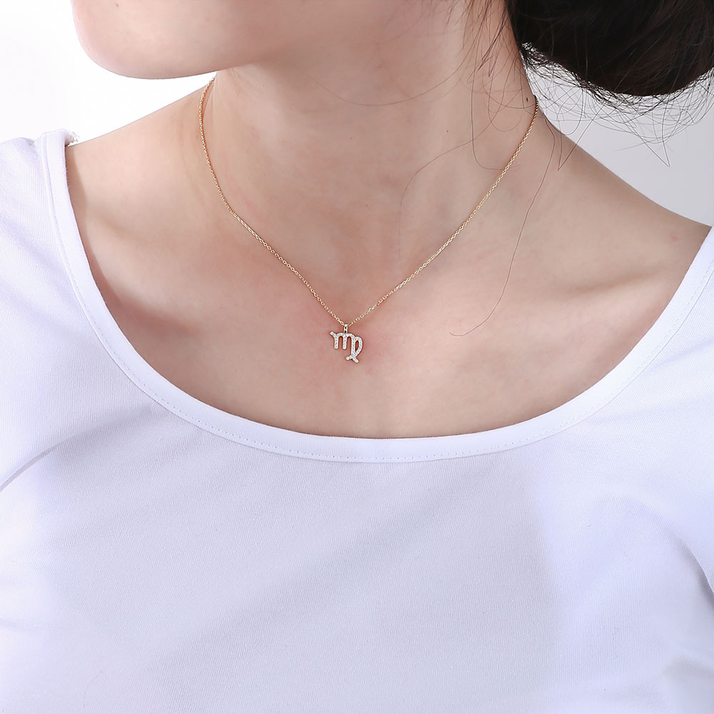S925 Sterling Silver Diamond Twelve Constellation Pendant Necklace for Women, Fashionable Popular Collarbone Chain, European and American Style, Wish Hot Selling Item