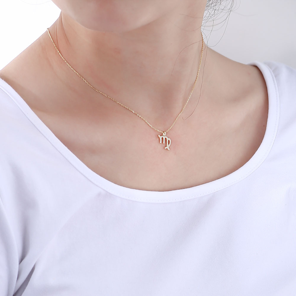 S925 Sterling Silver Diamond Twelve Constellation Pendant Necklace for Women, Fashionable Popular Collarbone Chain, European and American Style, Wish Hot Selling Item