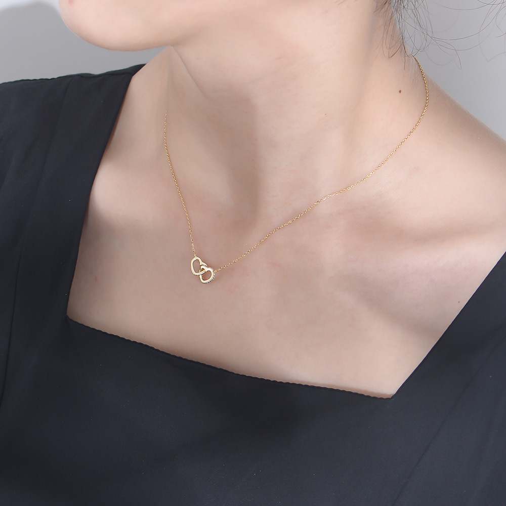 S925 Sterling Silver Simple Diamond-Studded Heart-Shaped Necklace for Women, Korean Style, Classic and Elegant, Versatile Heart-Shaped Collarbone Chain.