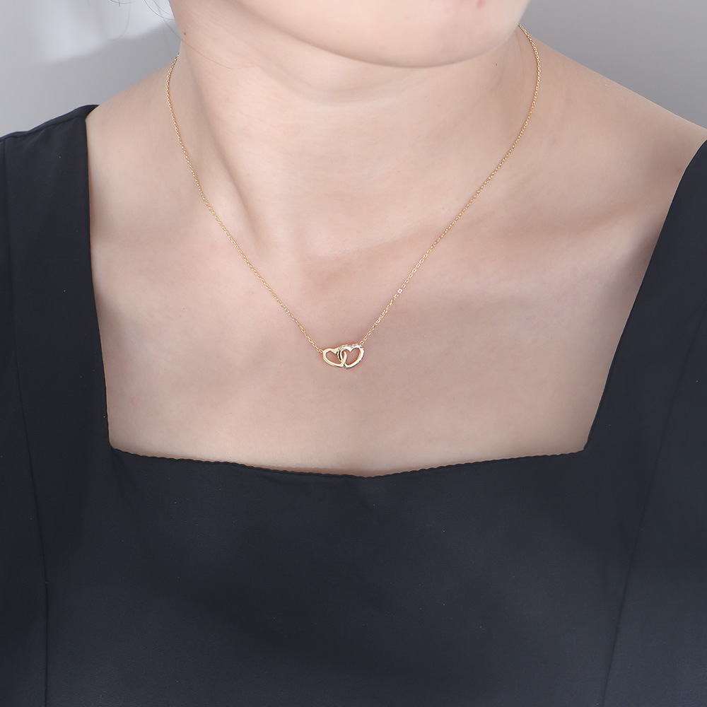 S925 Sterling Silver Simple Diamond-Studded Heart-Shaped Necklace for Women, Korean Style, Classic and Elegant, Versatile Heart-Shaped Collarbone Chain.