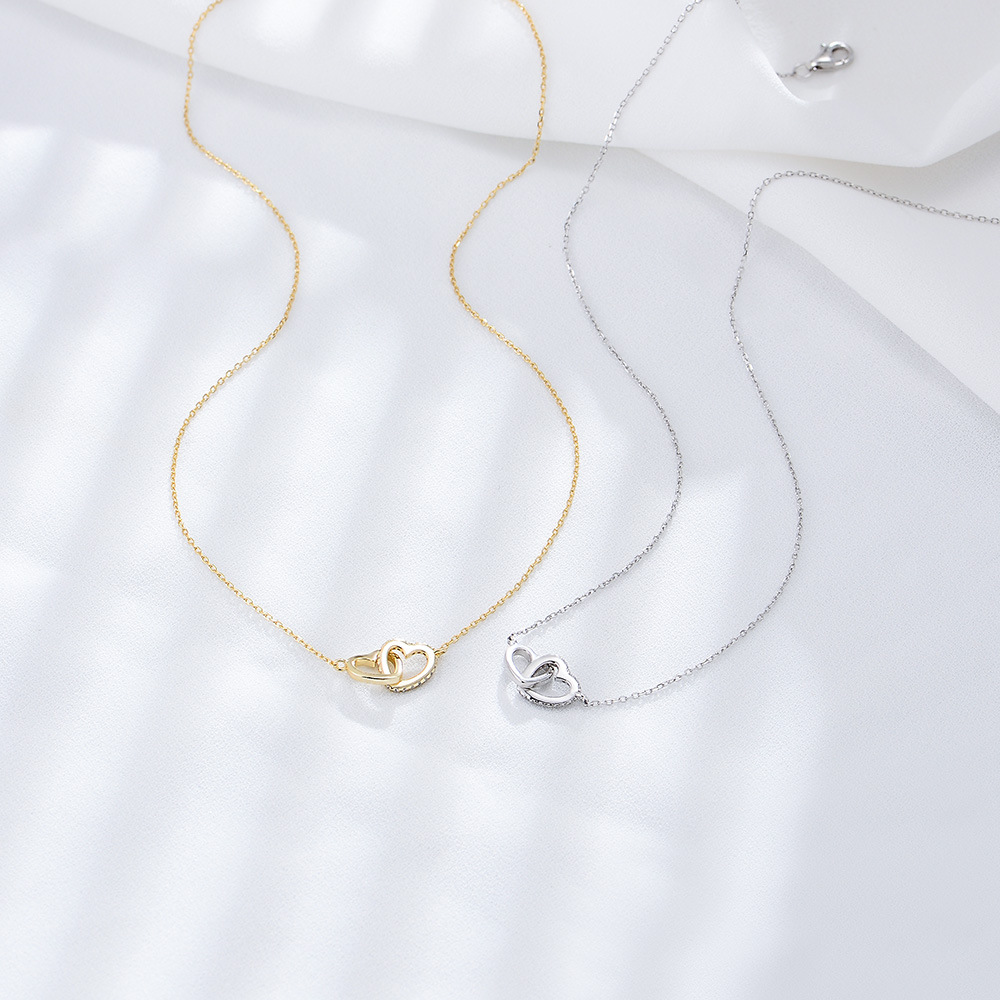 S925 Sterling Silver Simple Diamond-Studded Heart-Shaped Necklace for Women, Korean Style, Classic and Elegant, Versatile Heart-Shaped Collarbone Chain.
