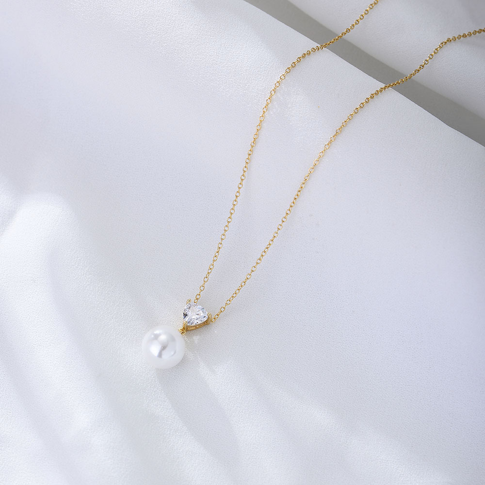 S925 Sterling Silver Heart-Shaped Zircon Pearl Necklace for Women - Versatile, Simple, Collarbone Chain, Silver Jewelry - Niche Design, Light Luxury