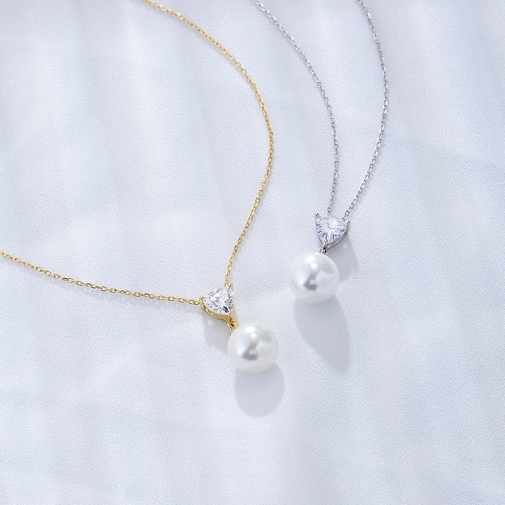 S925 Sterling Silver Heart-Shaped Zircon Pearl Necklace for Women - Versatile, Simple, Collarbone Chain, Silver Jewelry - Niche Design, Light Luxury