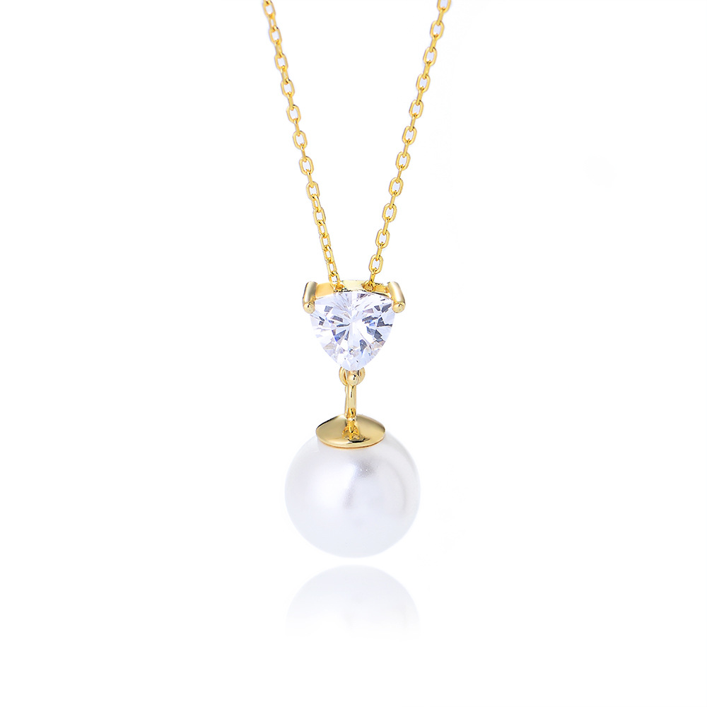 S925 Sterling Silver Heart-Shaped Zircon Pearl Necklace for Women - Versatile, Simple, Collarbone Chain, Silver Jewelry - Niche Design, Light Luxury
