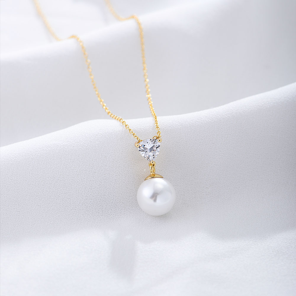 S925 Sterling Silver Heart-Shaped Zircon Pearl Necklace for Women - Versatile, Simple, Collarbone Chain, Silver Jewelry - Niche Design, Light Luxury