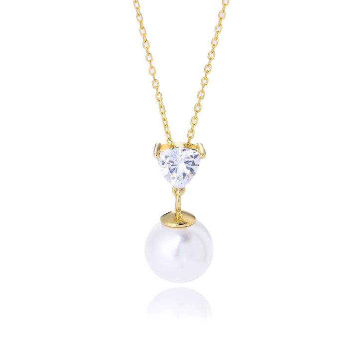 S925 Sterling Silver Heart-Shaped Zircon Pearl Necklace for Women - Versatile, Simple, Collarbone Chain, Silver Jewelry - Niche Design, Light Luxury