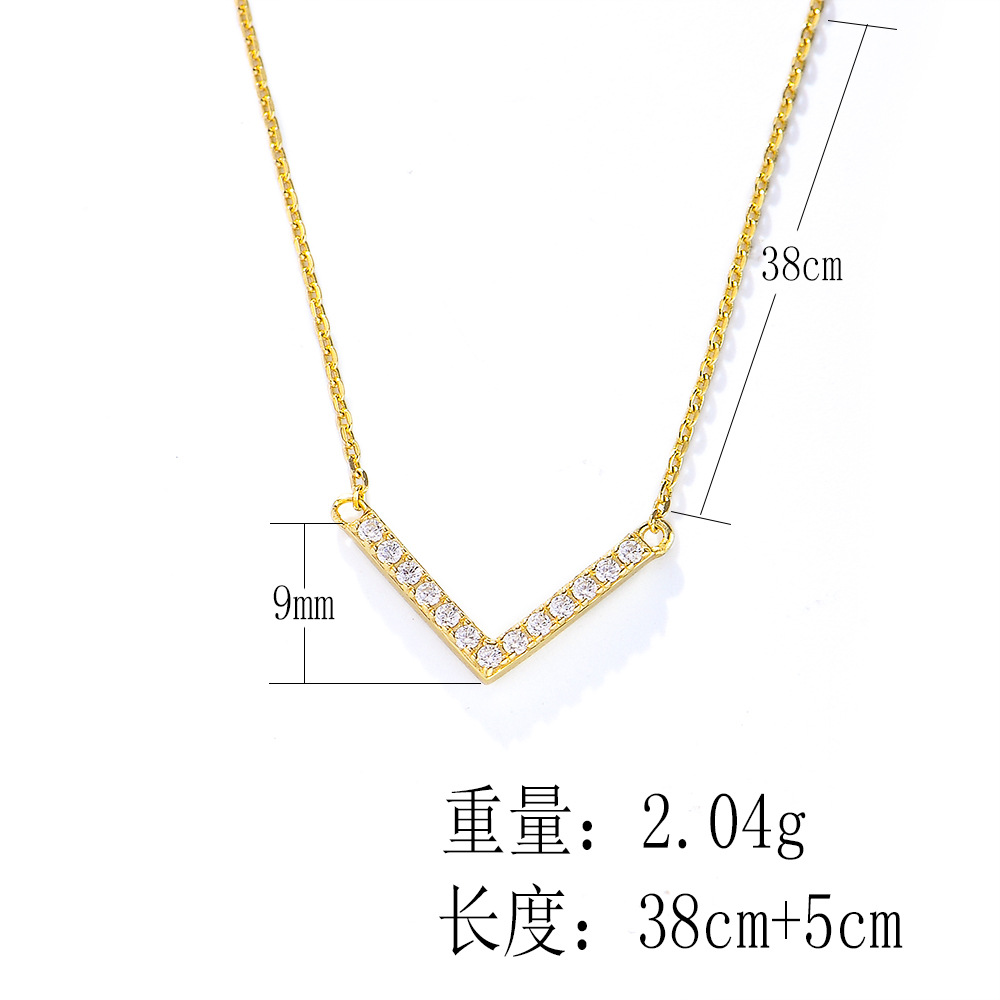 European and American style 925 sterling silver V-shaped necklace for women, niche design, simple and versatile, three-dimensional full diamond pendant, clavicle chain.