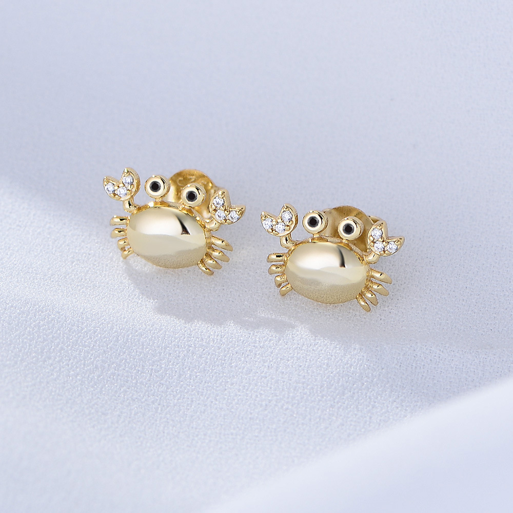 925 Sterling Silver Crab Earrings for Women - New Trendy, Simple, European & American Style, Adorable and Petite with Diamonds