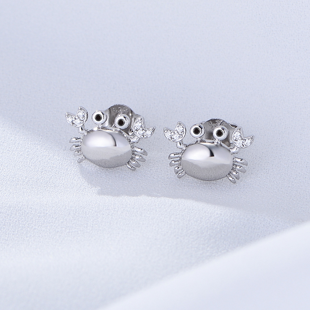 925 Sterling Silver Crab Earrings for Women - New Trendy, Simple, European & American Style, Adorable and Petite with Diamonds