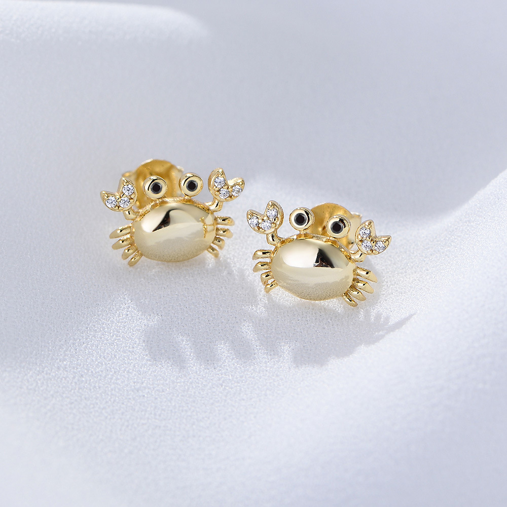 925 Sterling Silver Crab Earrings for Women - New Trendy, Simple, European & American Style, Adorable and Petite with Diamonds