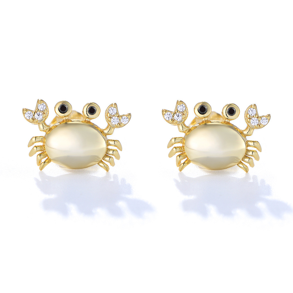 925 Sterling Silver Crab Earrings for Women - New Trendy, Simple, European & American Style, Adorable and Petite with Diamonds