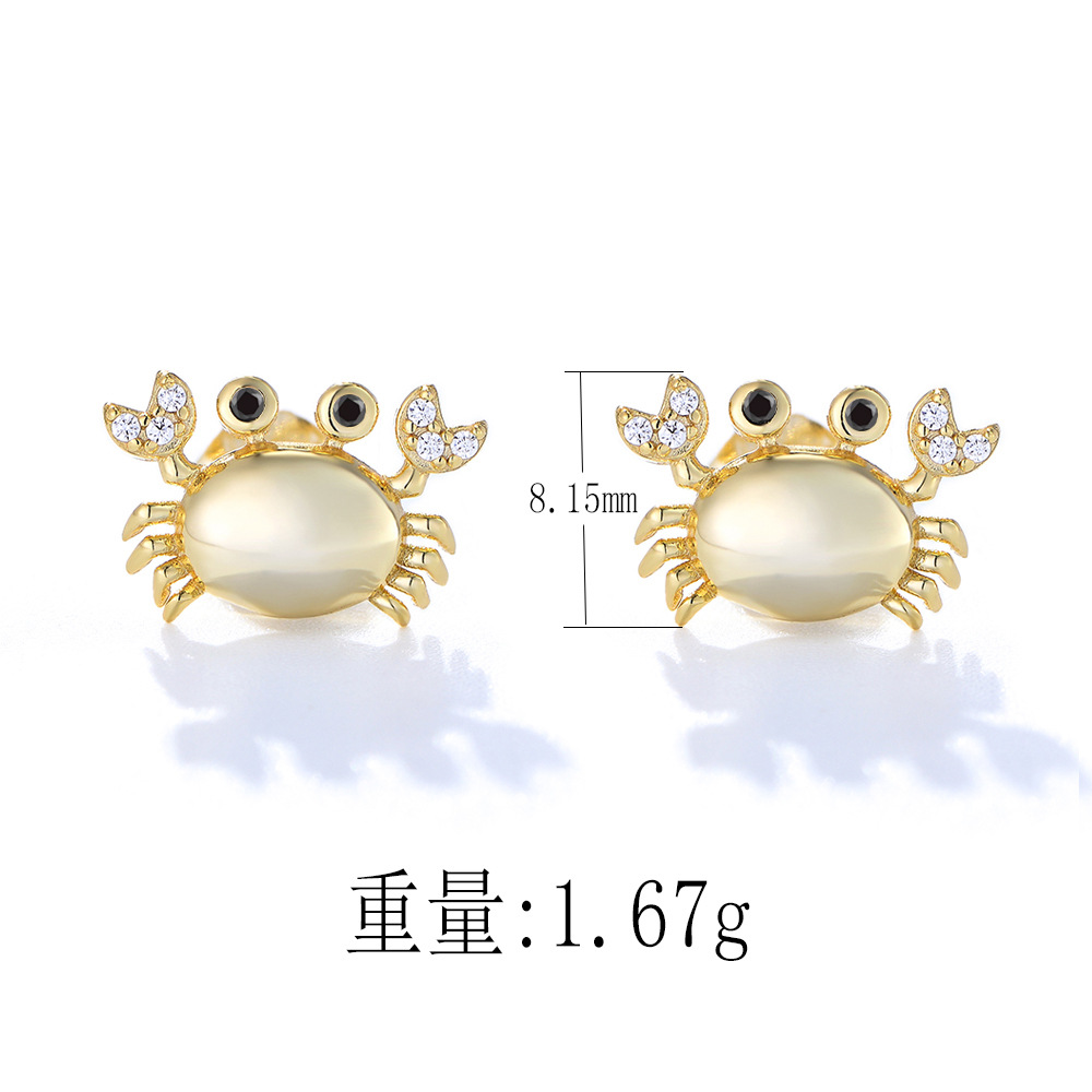 925 Sterling Silver Crab Earrings for Women - New Trendy, Simple, European & American Style, Adorable and Petite with Diamonds